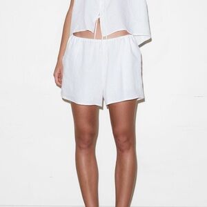 Deiji Studios White Linen Shorts